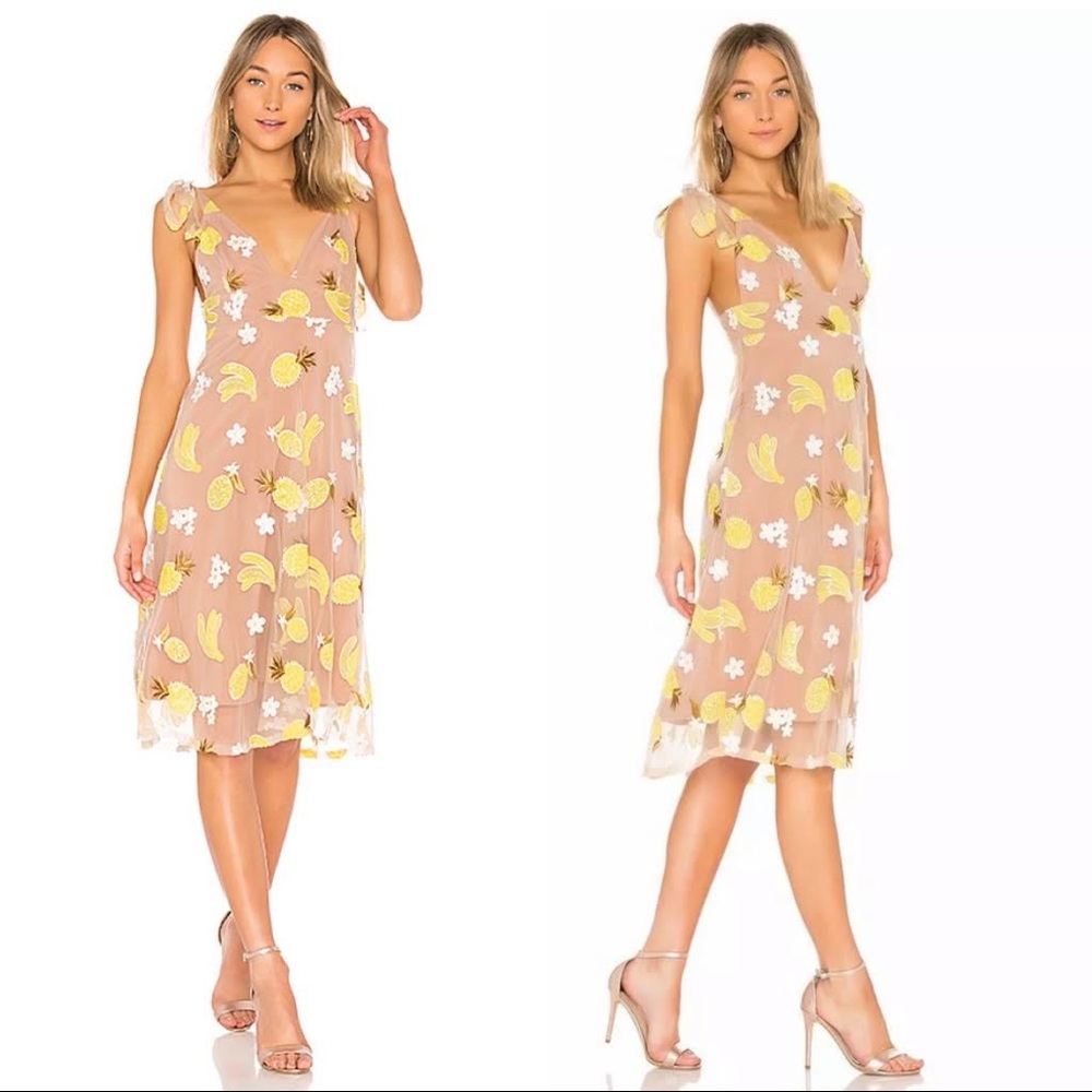 For Love And Lemons Yellow and White Floral Midi Dress